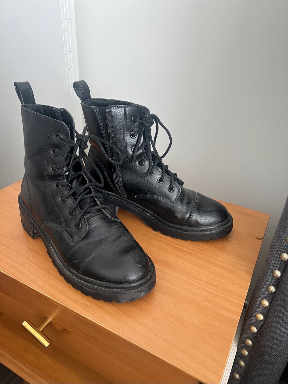 Black faux Leather Lace-Up Combat Boots